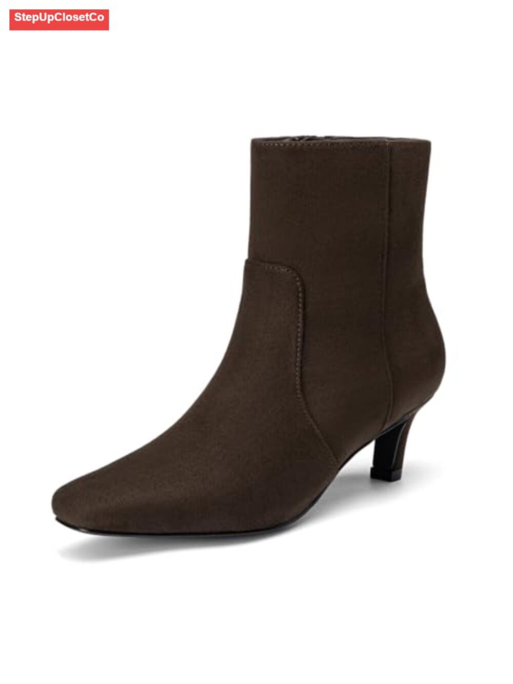 Women's Low Heel Square Toe Ankle Boots Side Zipper Suede Booties